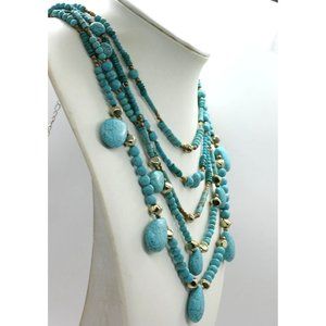 NAKAMOL Anthropologie faux TURQUOISE 5 strand tiered necklace 19" goldtone